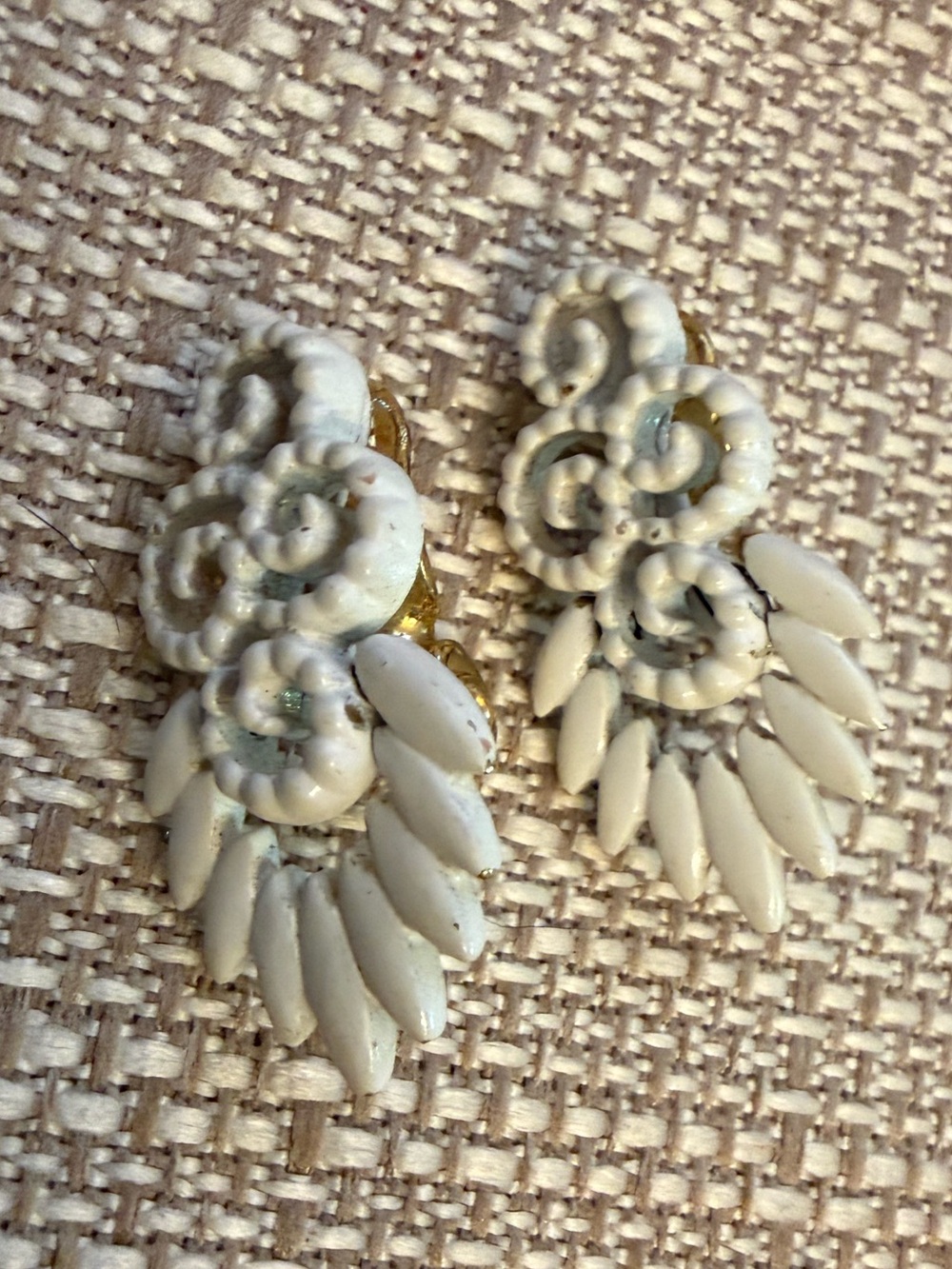 Monet White Floral Drop Clip-On Earrings - Women Jewelry